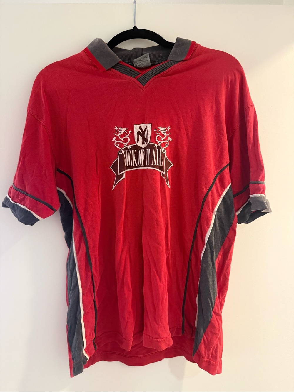 Vintage Sick Of It All NYHC Football Jersey Shirt Red Grey Size L